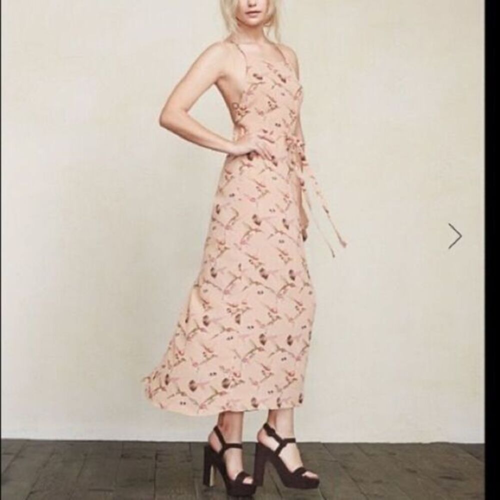 Reformation Ila Halter neckline Dress in limited edition bird print, size Large